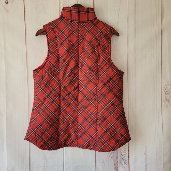Charter Club Women’s L Quilted Vest, Red Plaid Puffer Zip-up, Warm Fall Vest - Picture 2 of 7